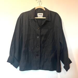 FLAX 100% linen oversized boxy fit black long sleeve button down medium